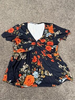 Pulse Navy Floral Twist-Front Women's Top size XL
